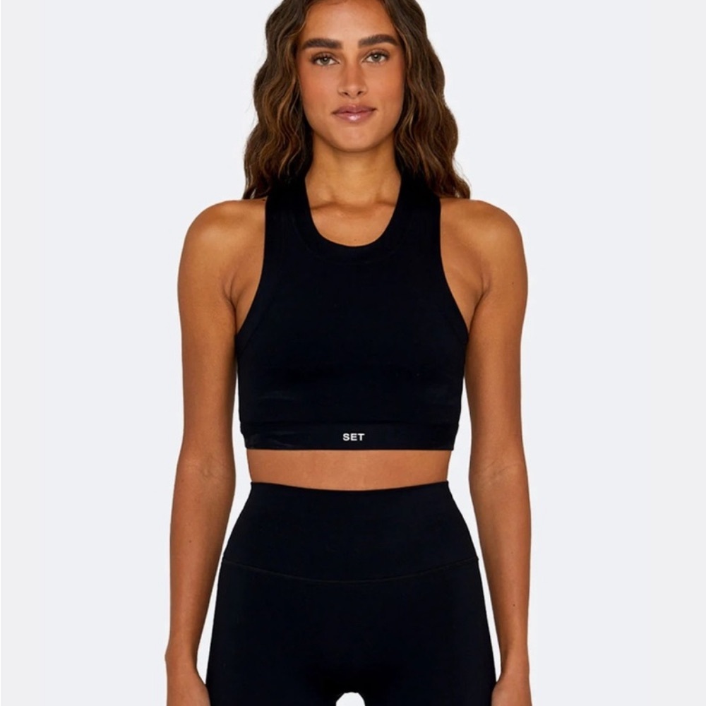 Set Black High Neck Sports Bra